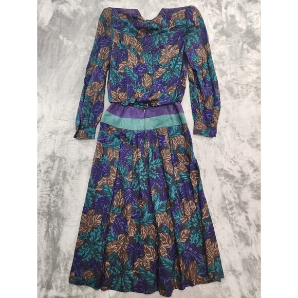 Vintage Patty O'Neil Dress Womens 8 Green Purple Floral Leaves Rayon Suede - Picture 3 of 11
